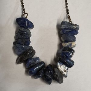 Blue and white stone necklace on brass look chain